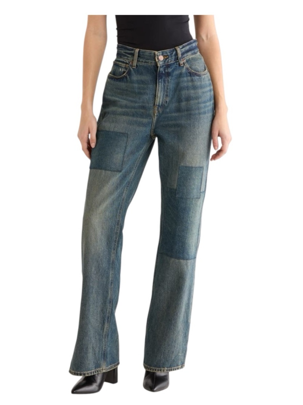 Good American Khloé High Waist Patchwork Straight Leg Jeans Size 4 / 27 NWT